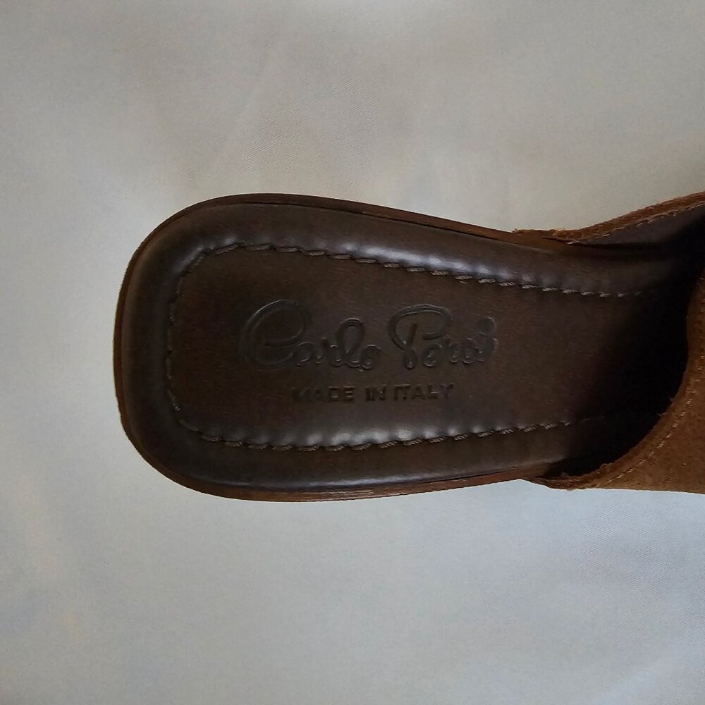 Carlo Pera Brown Suede Chain & Stud Accent Slip On Mule Platform Sandals Size 41 - Picture 5 of 8